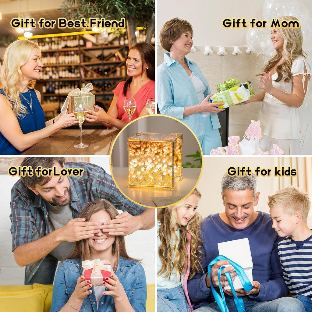 GARDINO Infinity Mirror Tulip Cube LED Lamp - 20 LED Flower Lights, Dual-Purpose Tabletop & Mirror Decor Gardino