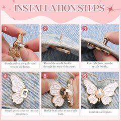Butterfly Jean Button Waist Tightener Set – No-Sew Adjustable Waist Buckle Clips, Detachable Decorative Button Pins for Jeans & Skirts(Pack of 4)