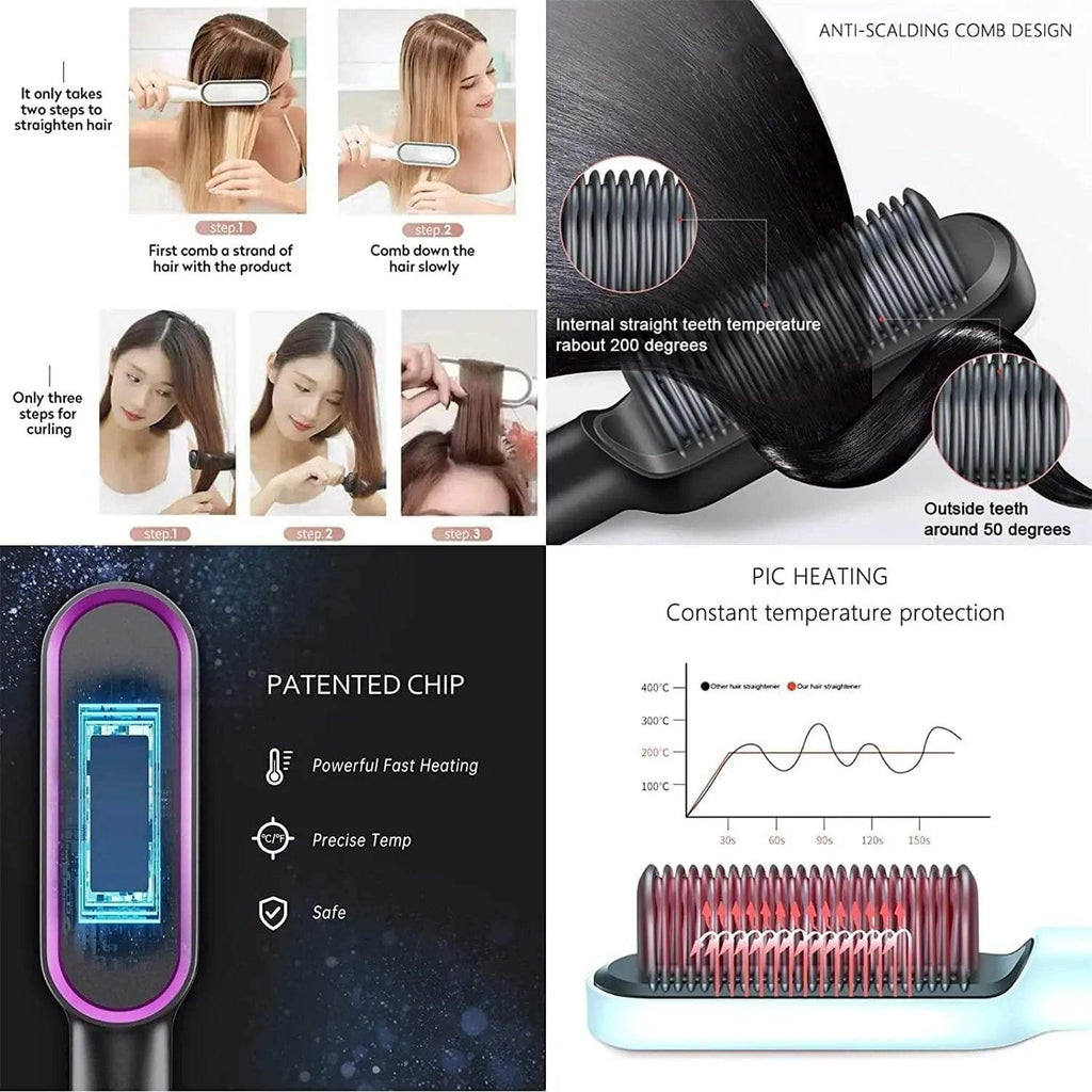 Hair Straightener, Hair Straightener Comb For Women & Men, Hair Styler, Straightener Machine Brush/Ptc Heating Electric Straightener With 5 Temperature - Gardino
