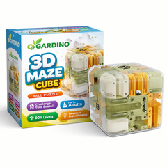 Colorful 3D maze cube puzzle toy by Gardino, designed for kids and adults to enhance focus and logical thinking through interactive gameplay.