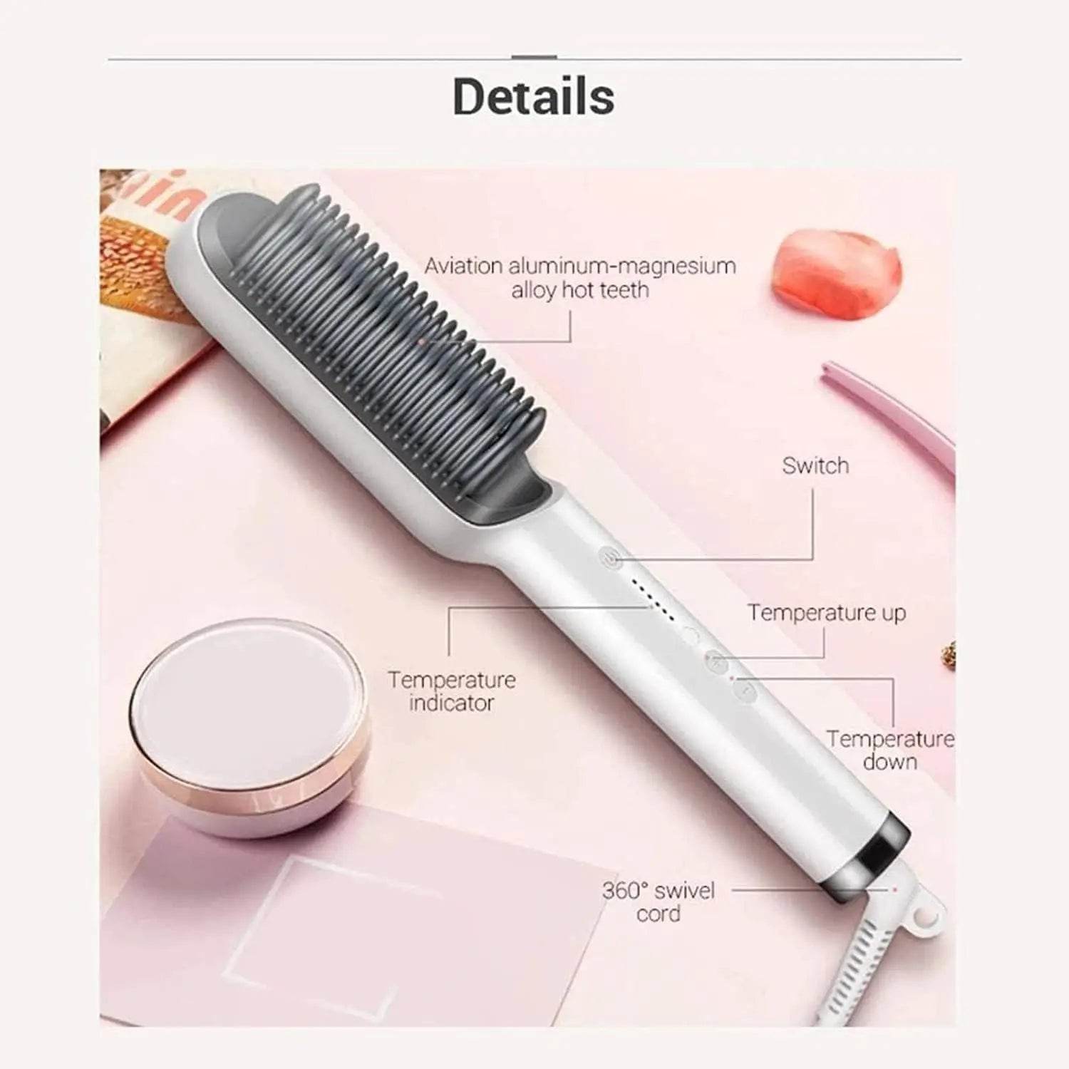 Hair Straightener, Hair Straightener Comb For Women & Men, Hair Styler, Straightener Machine Brush/Ptc Heating Electric Straightener With 5 Temperature - Gardino