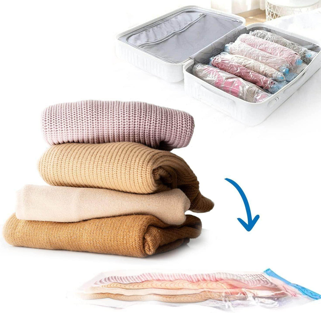 Reusable Vacuum Storage Ziplock Compression Sealer Bags for Travel clothes and home Blankets, Quilts with hand Pump - (Standard Pack of 5 (2 Small + 2 Medium + 1 Large) - Gardino