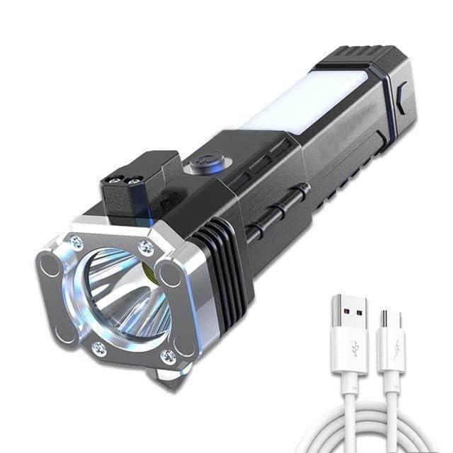 Portable Rechargeable Torch LED Flashlight Long Distance Beam Range with Power Bank, Hammer and Strong Magnets, - Gardino