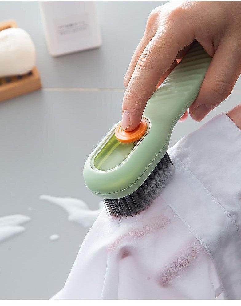 Liquid Adding Soft Fur Cleaning Brush, Multifunctional Shoe Brush, Long Handle Liquid Adding Cleaning Brush Clothes Cleaning Tools (Pack of 2) - Gardino