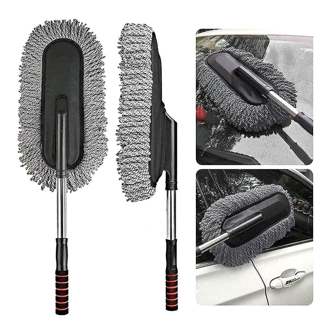Microfiber Car Cleaning Soft Brush Ideal as Mop Duster, Washing Brush with Long Handle, Dust Cleaner Car Wash Brush with Handle, Soft Brush Scratch Free. - Gardino
