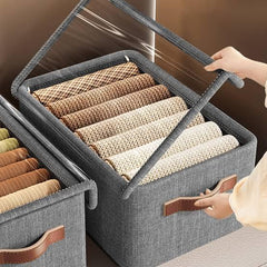 Storage Box with Lid, Large Clear Collapsible Stackable Storage Box, Foldable Fabric Linen Storage Boxes Cube, Dust Proof Closet Organizer Baskets for cabord under bad storage - (1 Pc) - Gardino