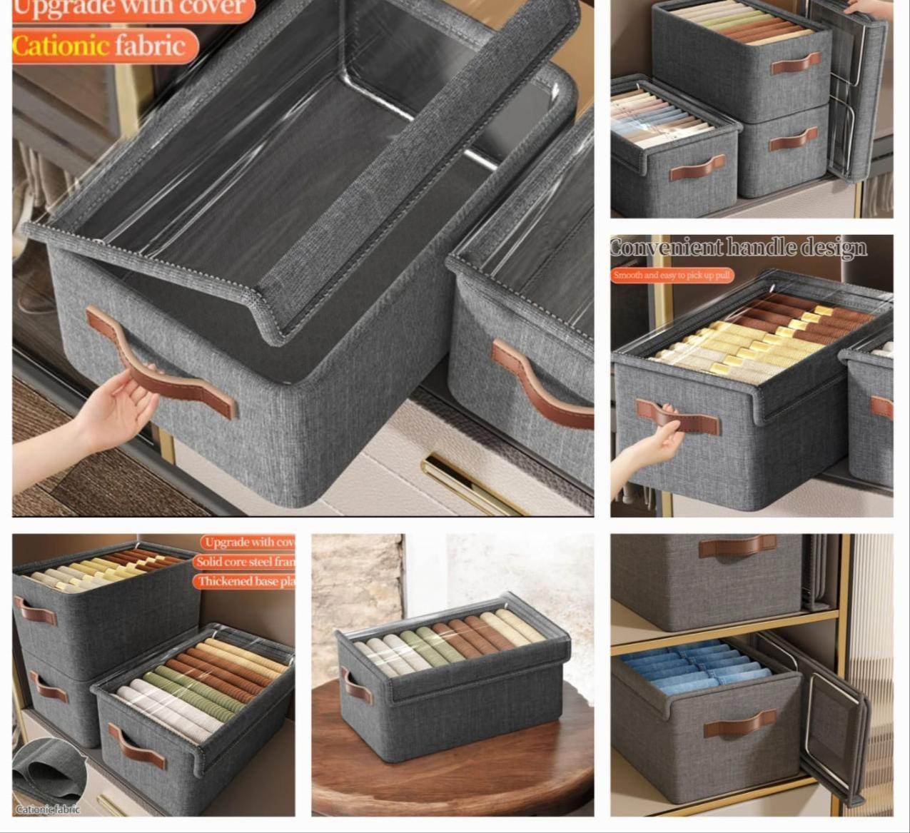 Storage Box with Lid, Large Clear Collapsible Stackable Storage Box, Foldable Fabric Linen Storage Boxes Cube, Dust Proof Closet Organizer Baskets for cabord under bad storage - (1 Pc) - Gardino