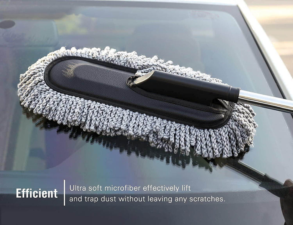 Microfiber Car Cleaning Soft Brush Ideal as Mop Duster, Washing Brush with Long Handle, Dust Cleaner Car Wash Brush with Handle, Soft Brush Scratch Free. - Gardino