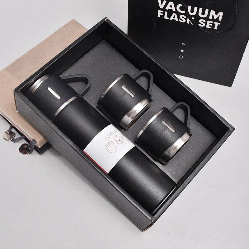 Latest Steel Vacuum Flask Set with 3 Stainless Steel Cups Combo - 500ml - Keeps HOT/Cold | Ideal Gift for Winter - Housewarming Random Color - Gardino