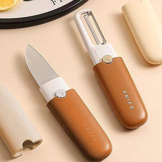 Vegetable Peeler 2 in 1 Stainless Steel Potato Peeler with Knife Fruit Knife Peeler, Vegetable Peeler Dual-Use Knife, Outdoor Kitchen Tools Camping Hiking Portable Peeling - Gardino