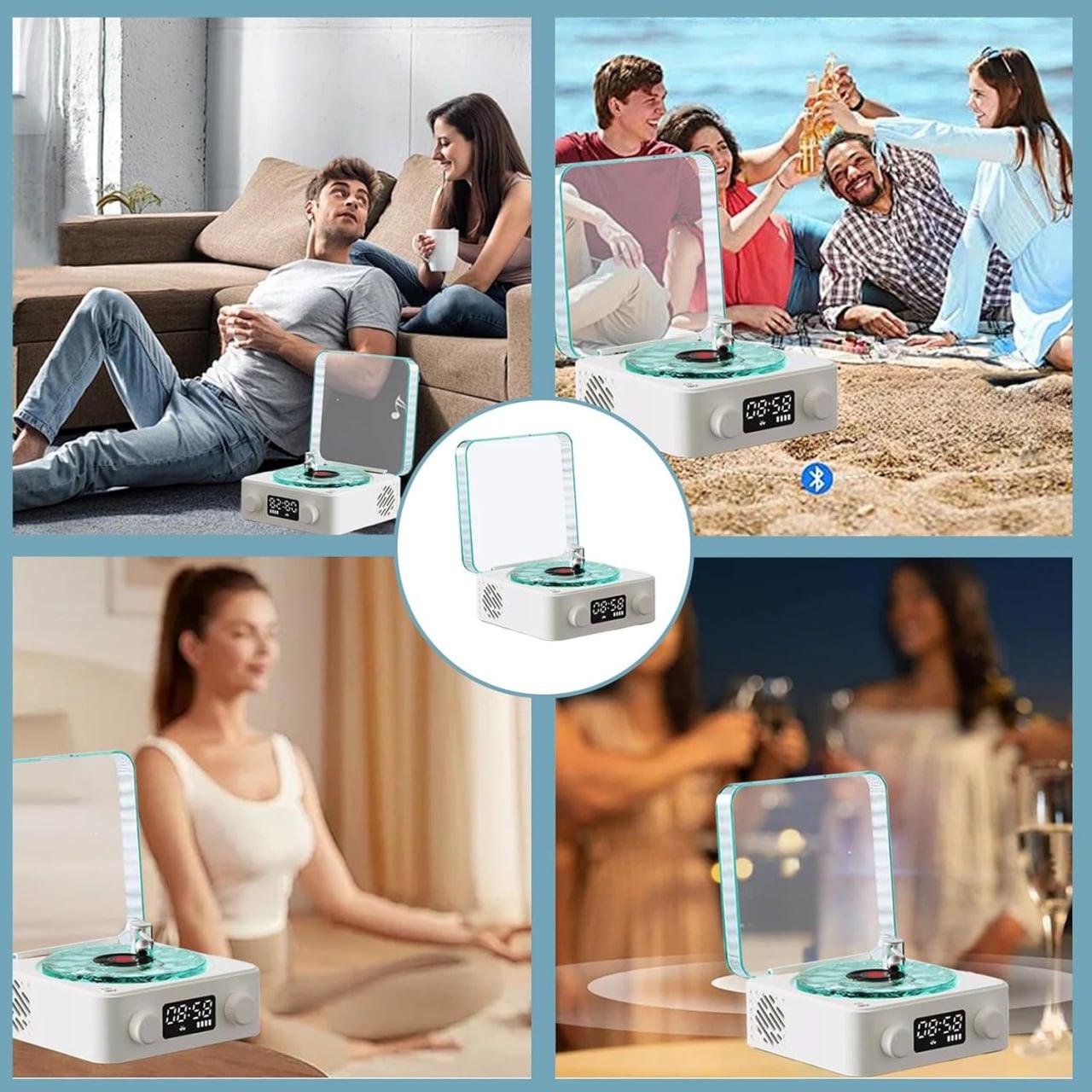 GARDINO Retro-style Wireless waves vinyl Bluetooth Speaker for Sea White Noise with Bedroom Clock & Ambience Light, A Great Gift Suited for Computer Desktop Gardino