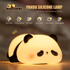Cute Panda Night Light for Kids Bedroom, USB Rechargeable, Touch Control Bedside Lamp