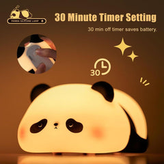 Cute Panda Night Light for Kids Bedroom, USB Rechargeable, Touch Control Bedside Lamp