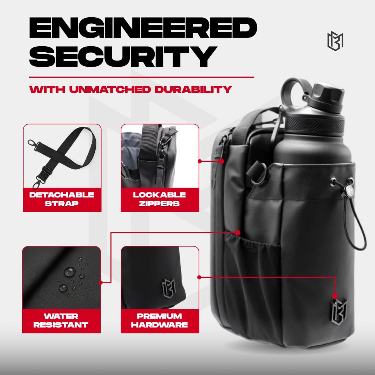 Magnetic Gym Bottle Holder Bag with Storage Pockets & Zippered Compartments