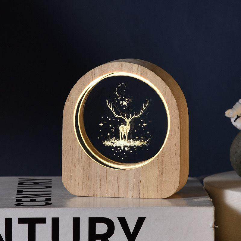 Crystal Ball Night Lamp with Wooden Frame, USB Powered System, 3D LED Sphere for Home and Office Décor - Gardino