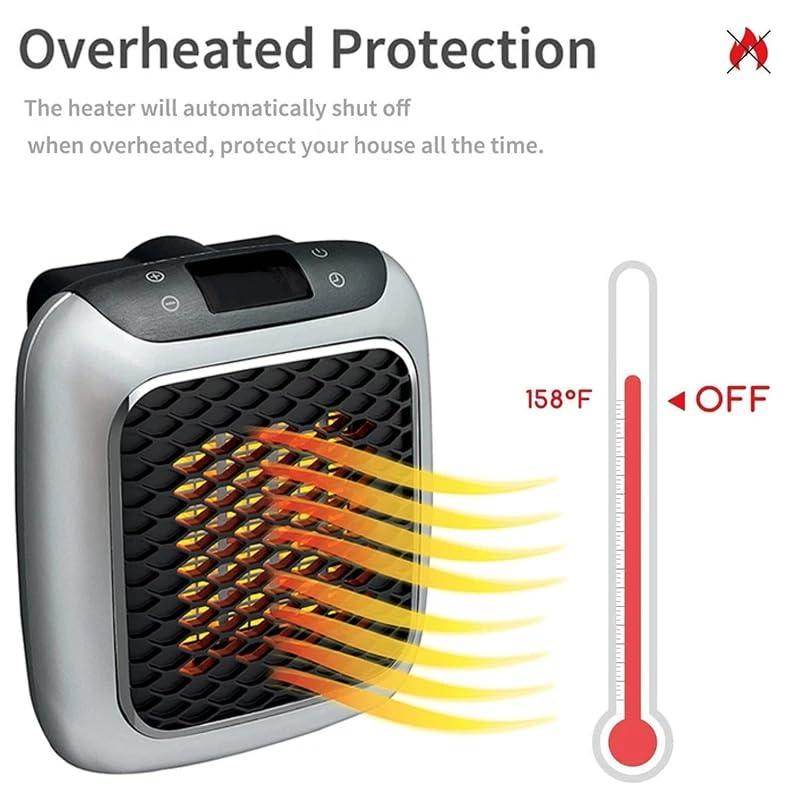 Handy Heater Turbo 800 Watts Outlet Small Space Heater with Adjustable Thermostat, Programmable 12-Hour Timer, Auto Shut Off - Quiet & Space-Saving Mini Heater - Gardino