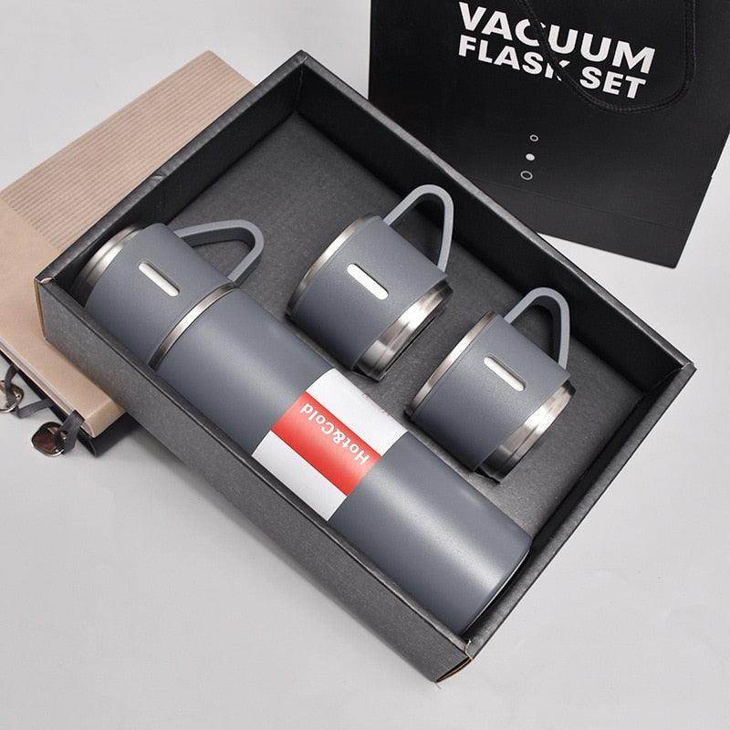 Latest Steel Vacuum Flask Set with 3 Stainless Steel Cups Combo - 500ml - Keeps HOT/Cold | Ideal Gift for Winter - Housewarming Random Color - Gardino