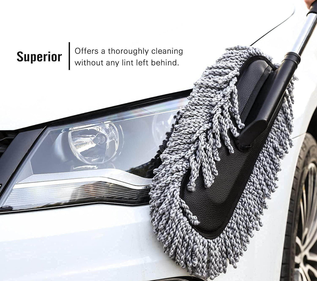 Microfiber Car Cleaning Soft Brush Ideal as Mop Duster, Washing Brush with Long Handle, Dust Cleaner Car Wash Brush with Handle, Soft Brush Scratch Free. - Gardino
