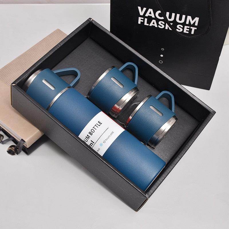Latest Steel Vacuum Flask Set with 3 Stainless Steel Cups Combo - 500ml - Keeps HOT/Cold | Ideal Gift for Winter - Housewarming Random Color - Gardino