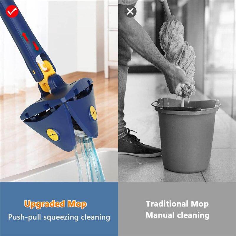 360 Degree Rotatable Adjustable Triangle Cleaning Mop with Stainless Steel Long Handle Push-Pull Squeezing Cleaning Mop Dry & Wet Mop Floor Windows Ceiling - Gardino