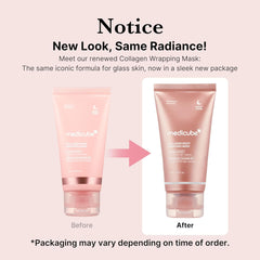 Medicube collagen night wrapping mask before and after new packaging with kojic acid cleansing pads offer