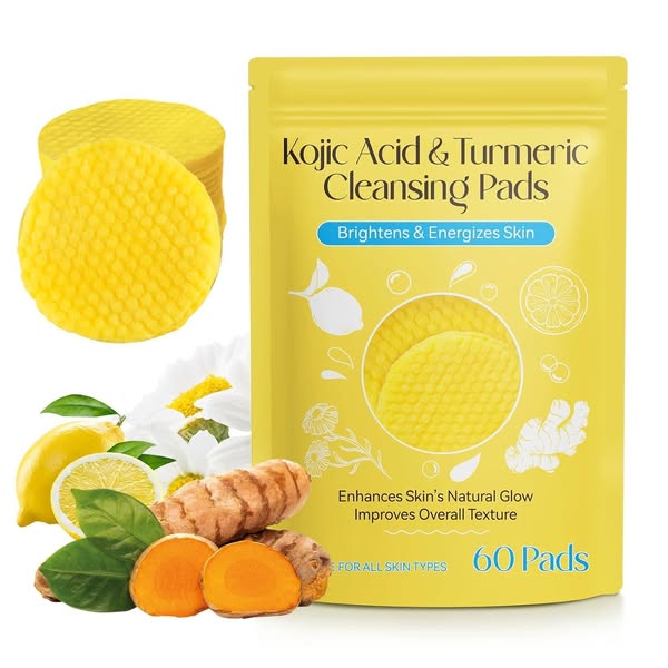 Turmeric & Kojic Acid Face Cleansing Pads | Brightening & Dark Spot Reduction | Vitamin C & Retinol-Infused Makeup Remover for Women & Men Gardino