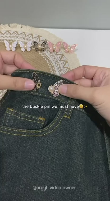 Butterfly Jean Button Waist Tightener Set – No-Sew Adjustable Waist Buckle Clips, Detachable Decorative Button Pins for Jeans & Skirts(Pack of 4)