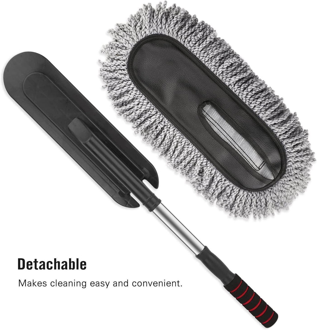 Microfiber Car Cleaning Soft Brush Ideal as Mop Duster, Washing Brush with Long Handle, Dust Cleaner Car Wash Brush with Handle, Soft Brush Scratch Free. - Gardino