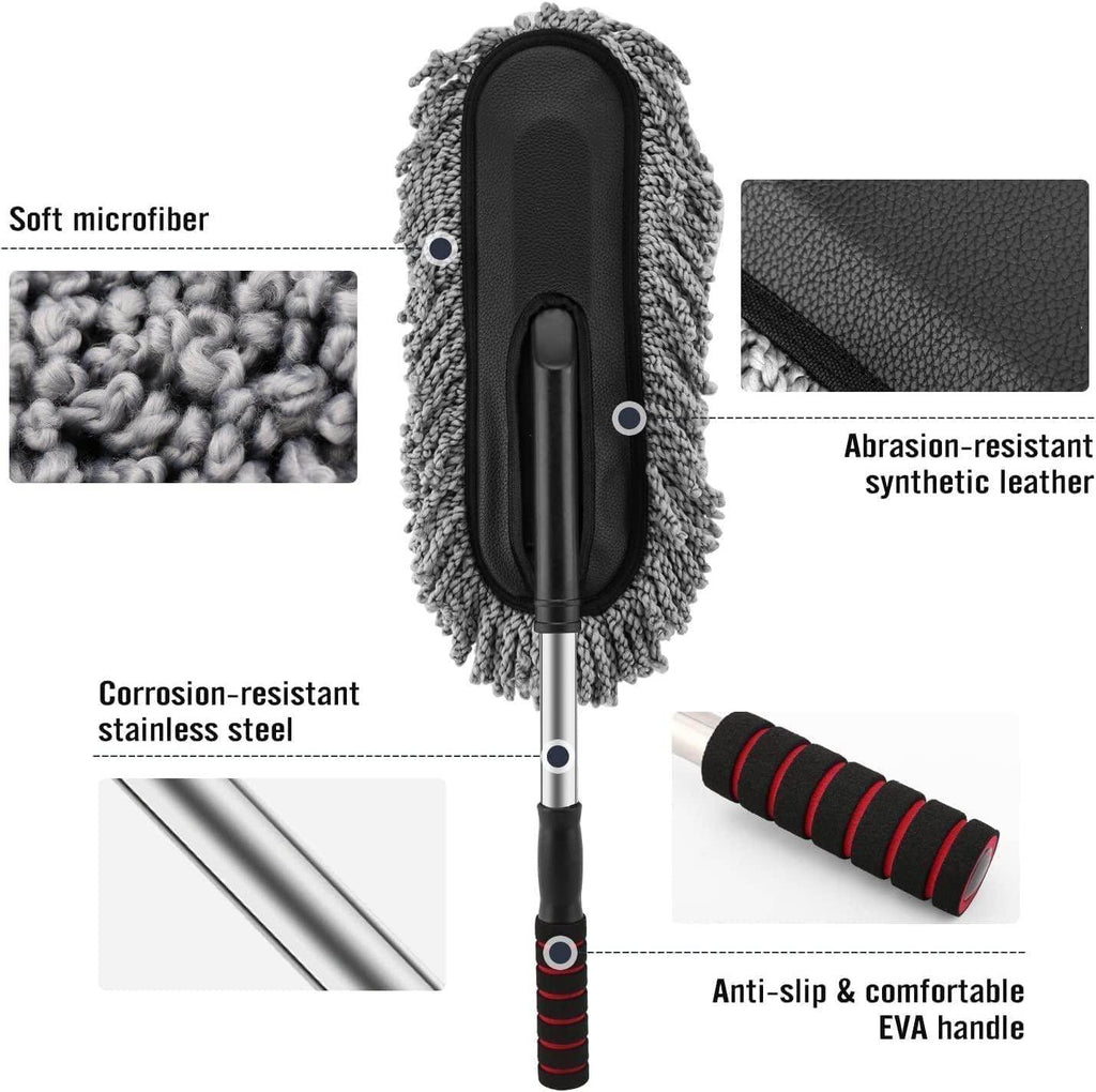 Microfiber Car Cleaning Soft Brush Ideal as Mop Duster, Washing Brush with Long Handle, Dust Cleaner Car Wash Brush with Handle, Soft Brush Scratch Free. - Gardino