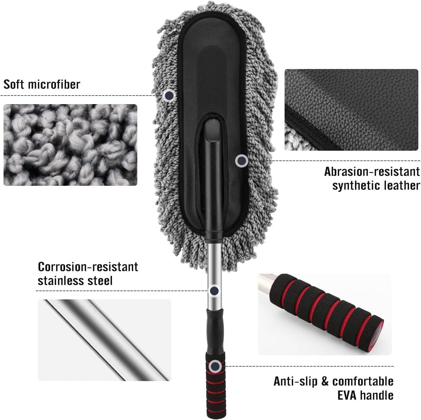 Microfiber Car Cleaning Soft Brush Ideal as Mop Duster, Washing Brush with Long Handle, Dust Cleaner Car Wash Brush with Handle, Soft Brush Scratch Free. - Gardino